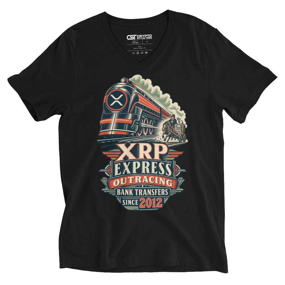 XRP Express Outracing Bank Transfers Since 2012 V-neck T-shirt in Black