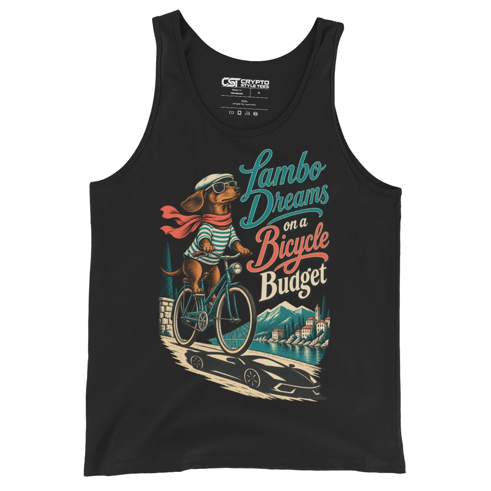Lambo Dreams on a Bicycle Budget Tank Top in Black