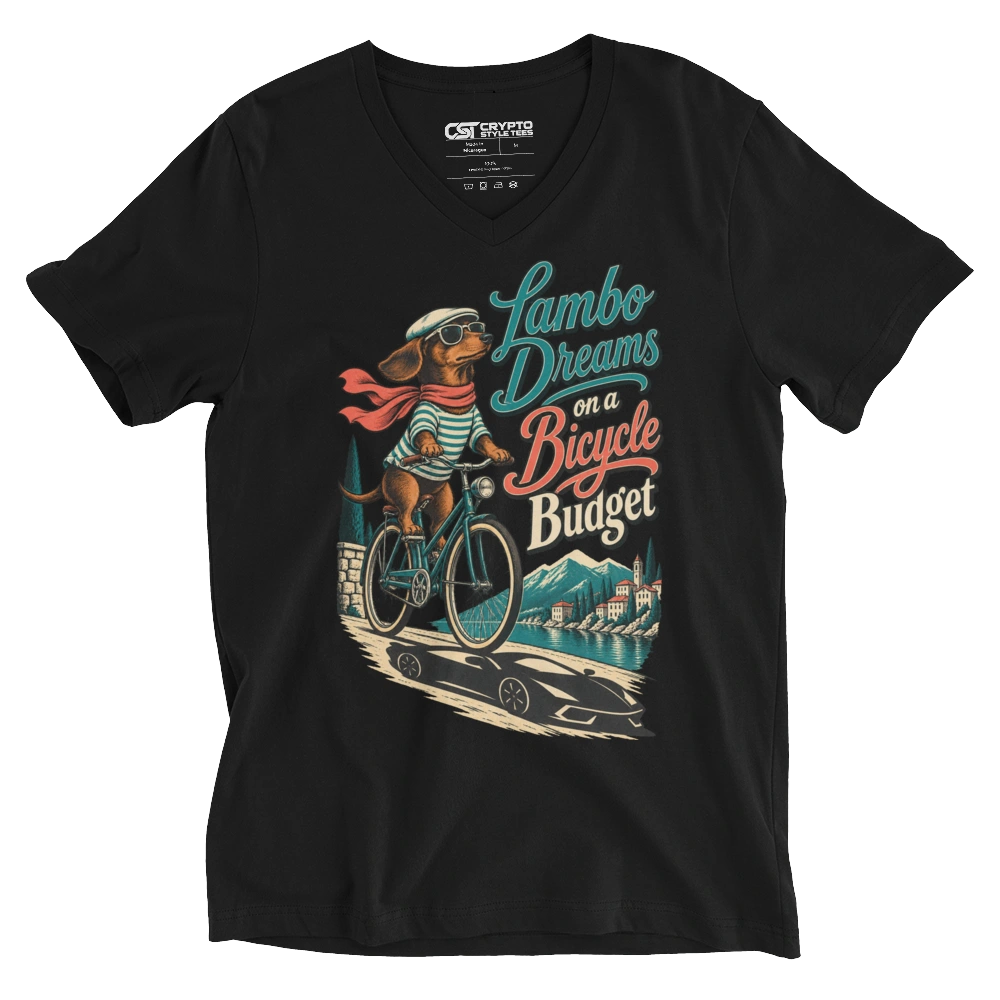 Lambo Dreams on a Bicycle Budget V-neck T-shirt in Black