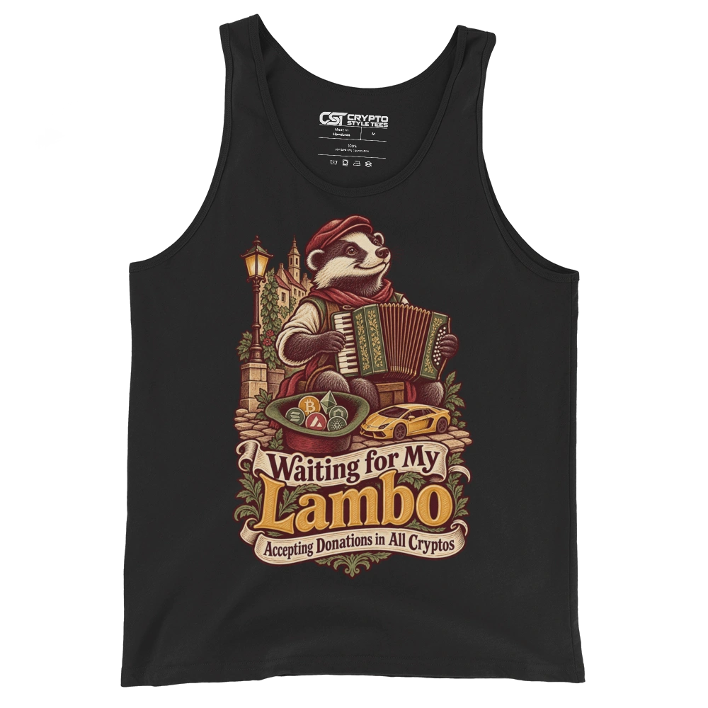 Waiting for My Lambo – Accepting Donations in All Cryptos Tank Top in Black