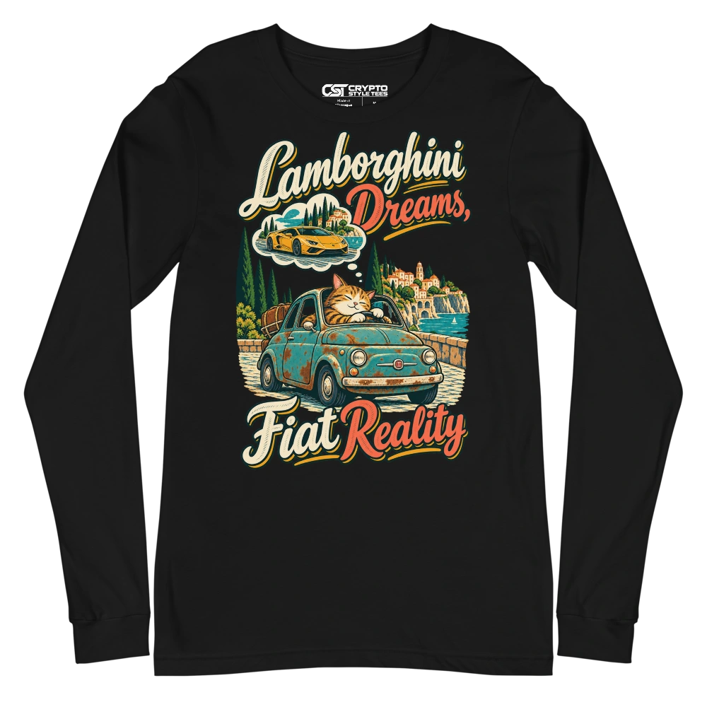 Lamborghini Dreams, Fiat Reality Long Sleeve T-shirt in Black