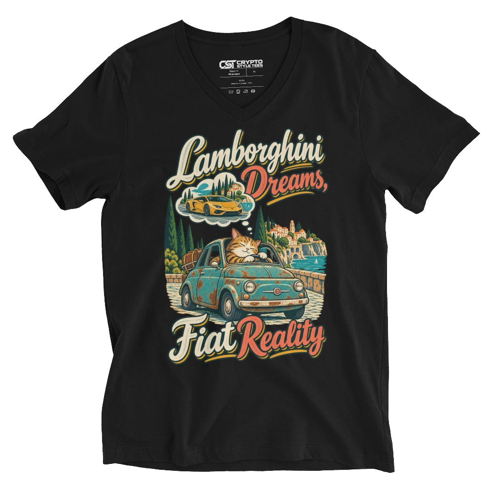 Lamborghini Dreams, Fiat Reality V-neck T-shirt in Black
