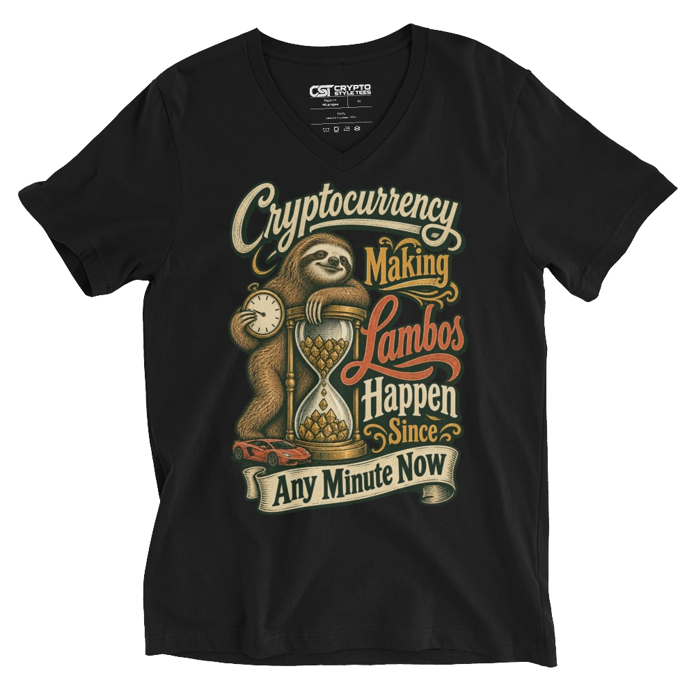 Cryptocurrency Making Lambos Happen Since Any Minute Now V-neck T-shirt in Black