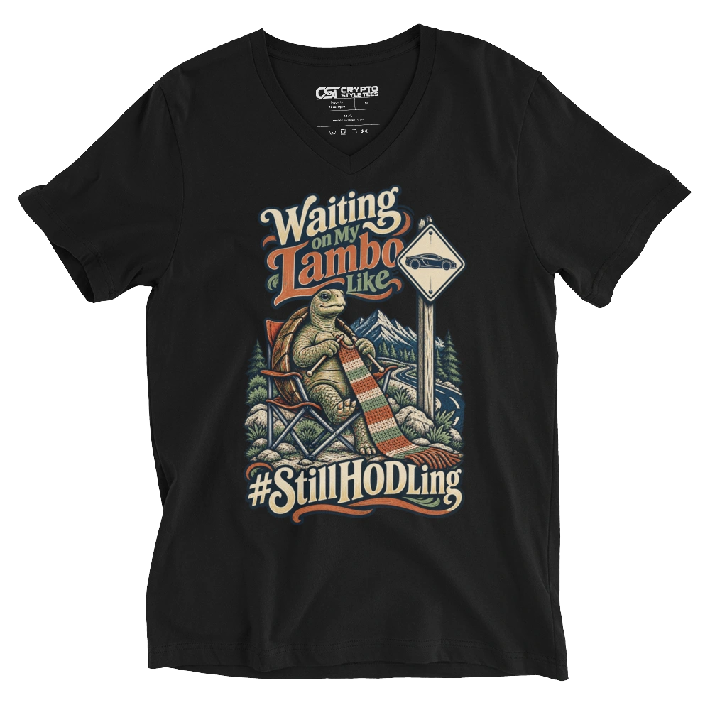 Waiting on My Lambo Like #StillHODLing V-neck T-shirt in Black