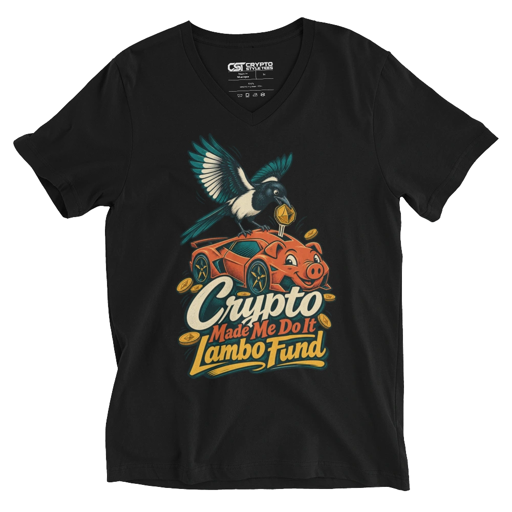 Crypto Made Me Do It Lambo Fund V-neck T-shirt in Black