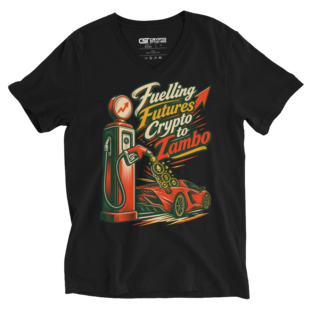 Fuelling Futures Crypto to Lambo V-neck T-shirt in Black