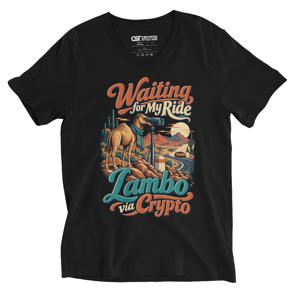 Waiting for My Ride Lambo via Crypto V-neck T-shirt in Black