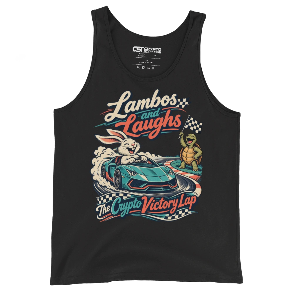 Lambos and Laughs – The Crypto Victory Lap Tank Top in Black