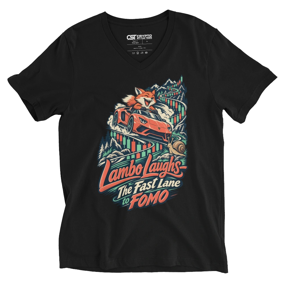 Lambo Laughs – The Fast Lane to FOMO V-neck T-shirt in Black