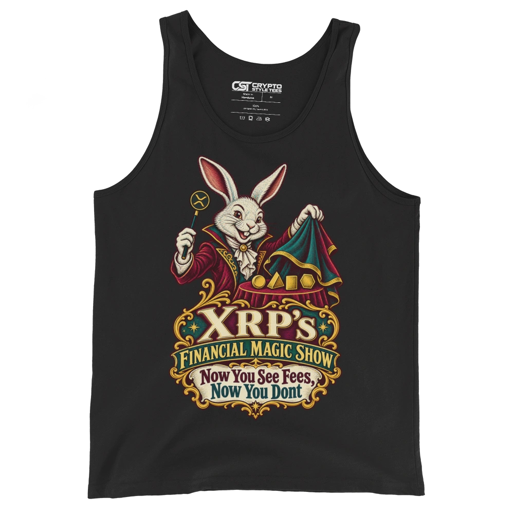 XRP’s Financial Magic Show Now You See Fees, Now You Dont Tank Top in Black