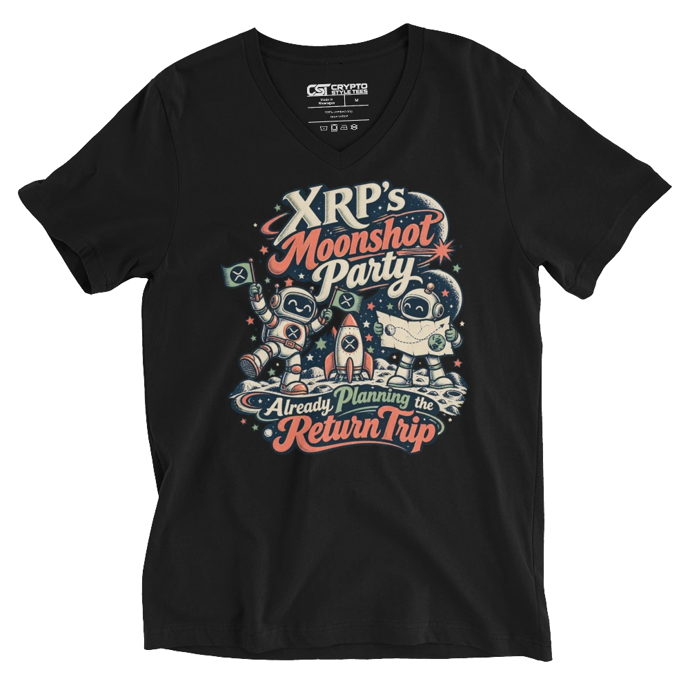 XRP’s Moonshot Party Already Planning the Return Trip V-neck T-shirt in Black