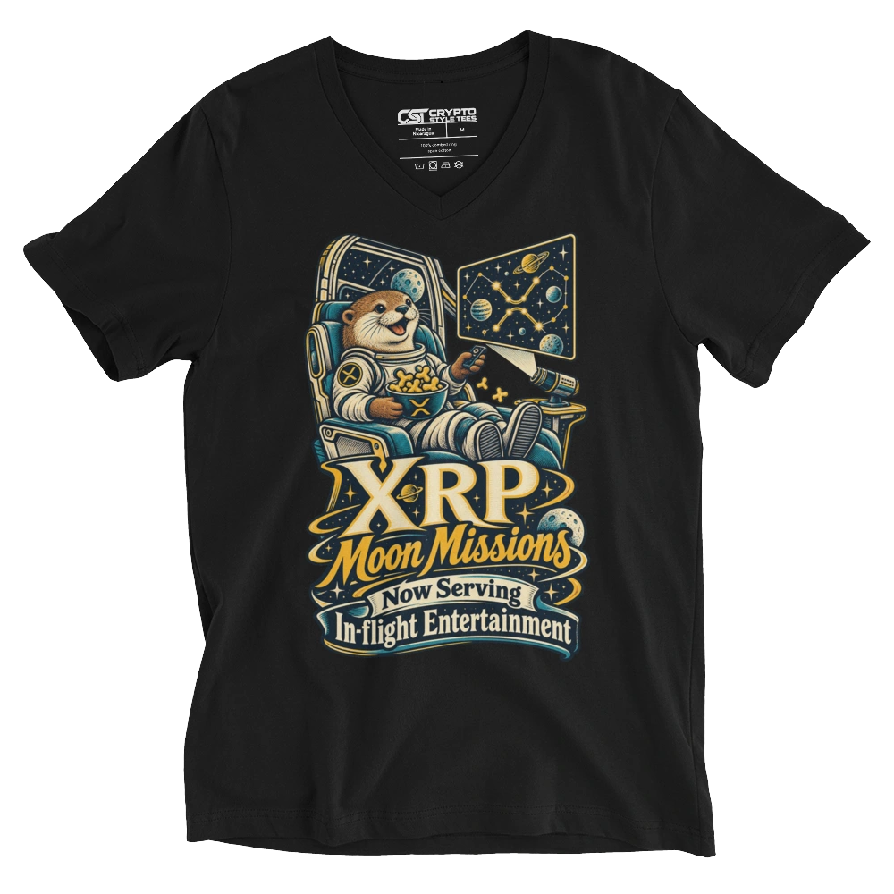 XRP Moon Missions Now Serving In-flight Entertainment V-neck T-shirt in Black
