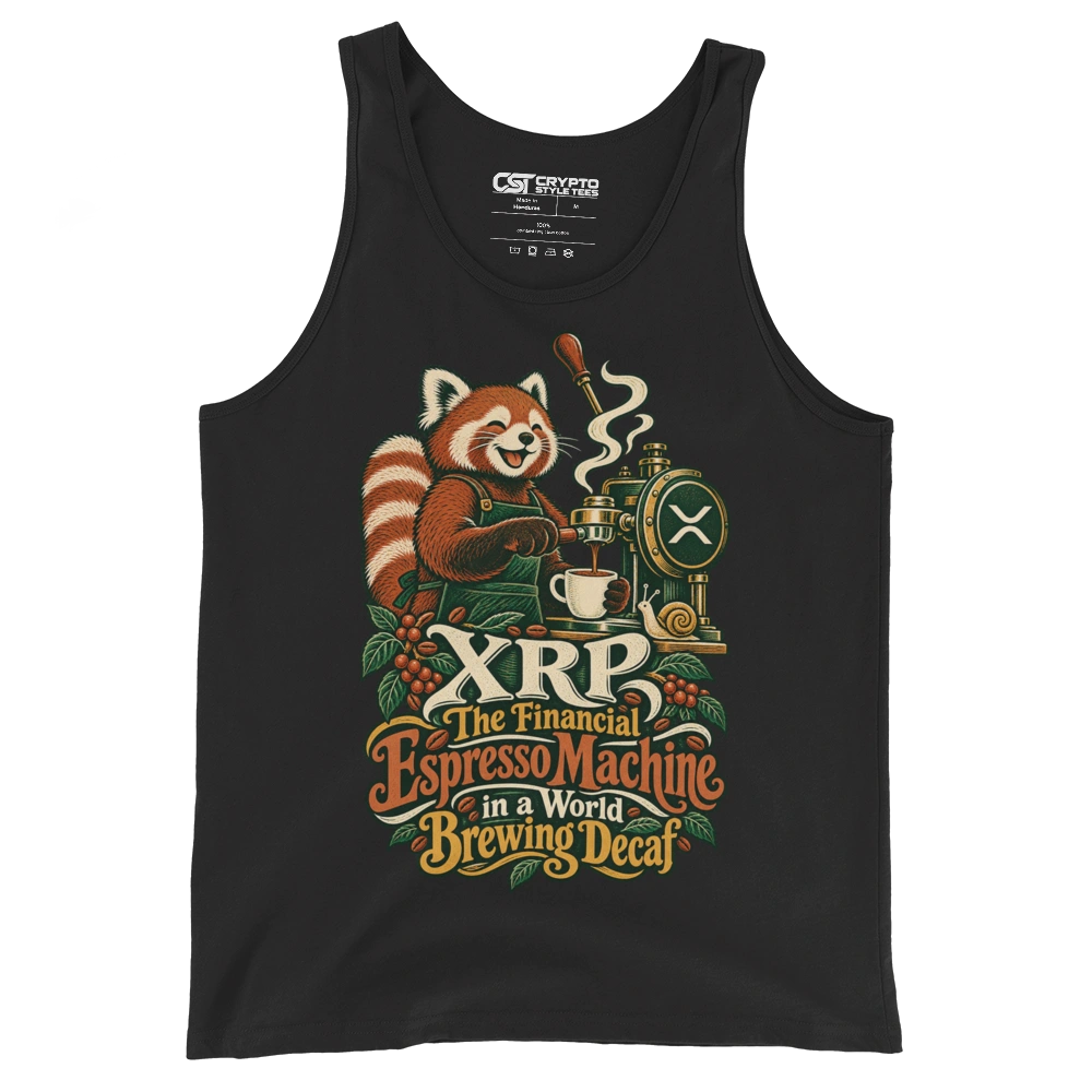 XRP The Financial Espresso Machine in a World Brewing Decaf Tank Top