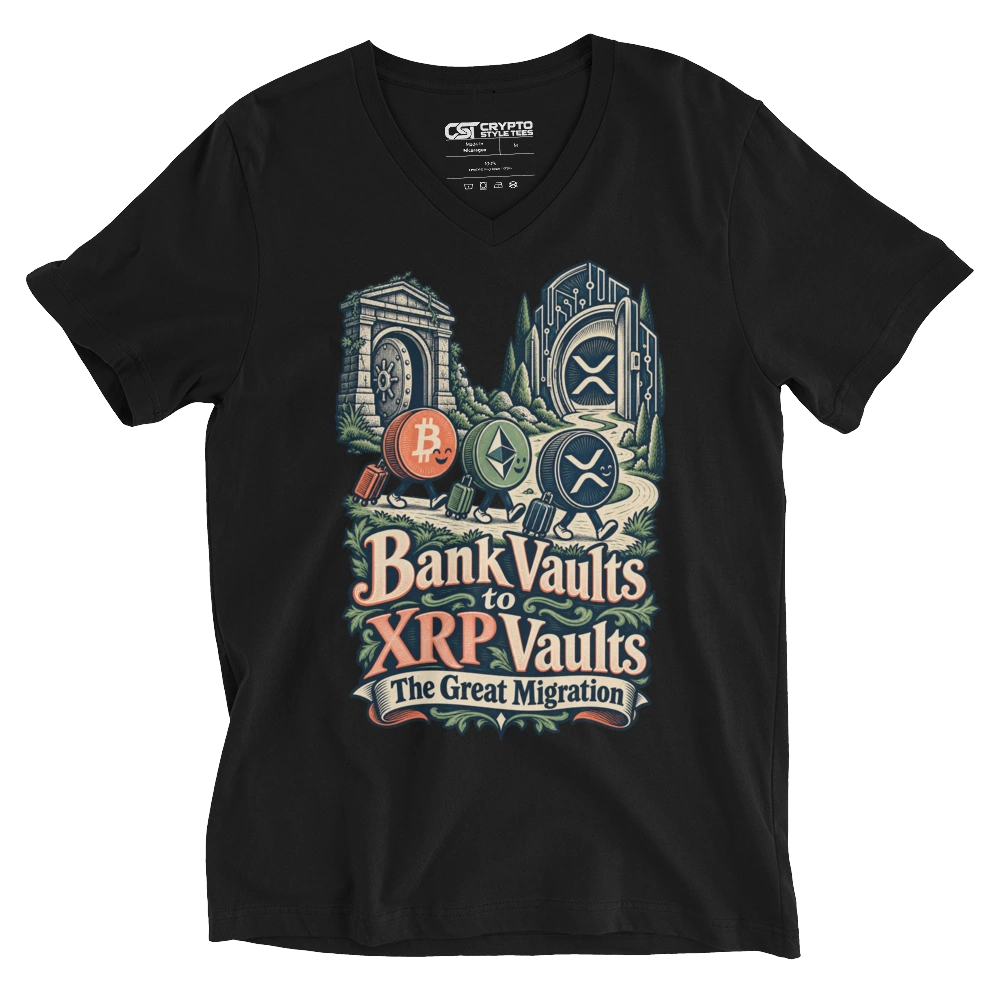 Bank Vaults to XRP Vaults The Great Migration V-neck T-shirt in Black