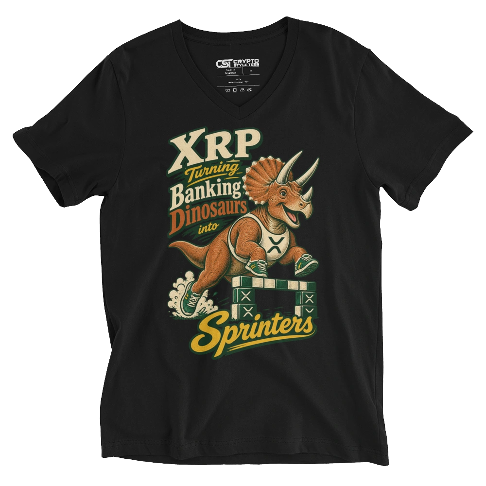 XRP Turning Banking Dinosaurs into Sprinters V-neck T-shirt in Black