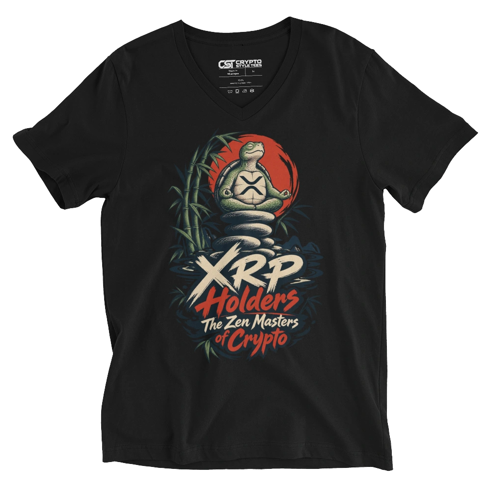 XRP Holders The Zen Masters of Crypto V-neck T-shirt in Black
