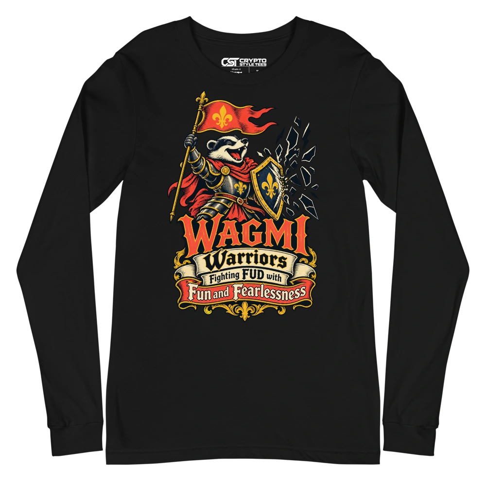 WAGMI Warriors Fighting FUD with Fun and Fearlessness Long Sleeve T-shirt in Black
