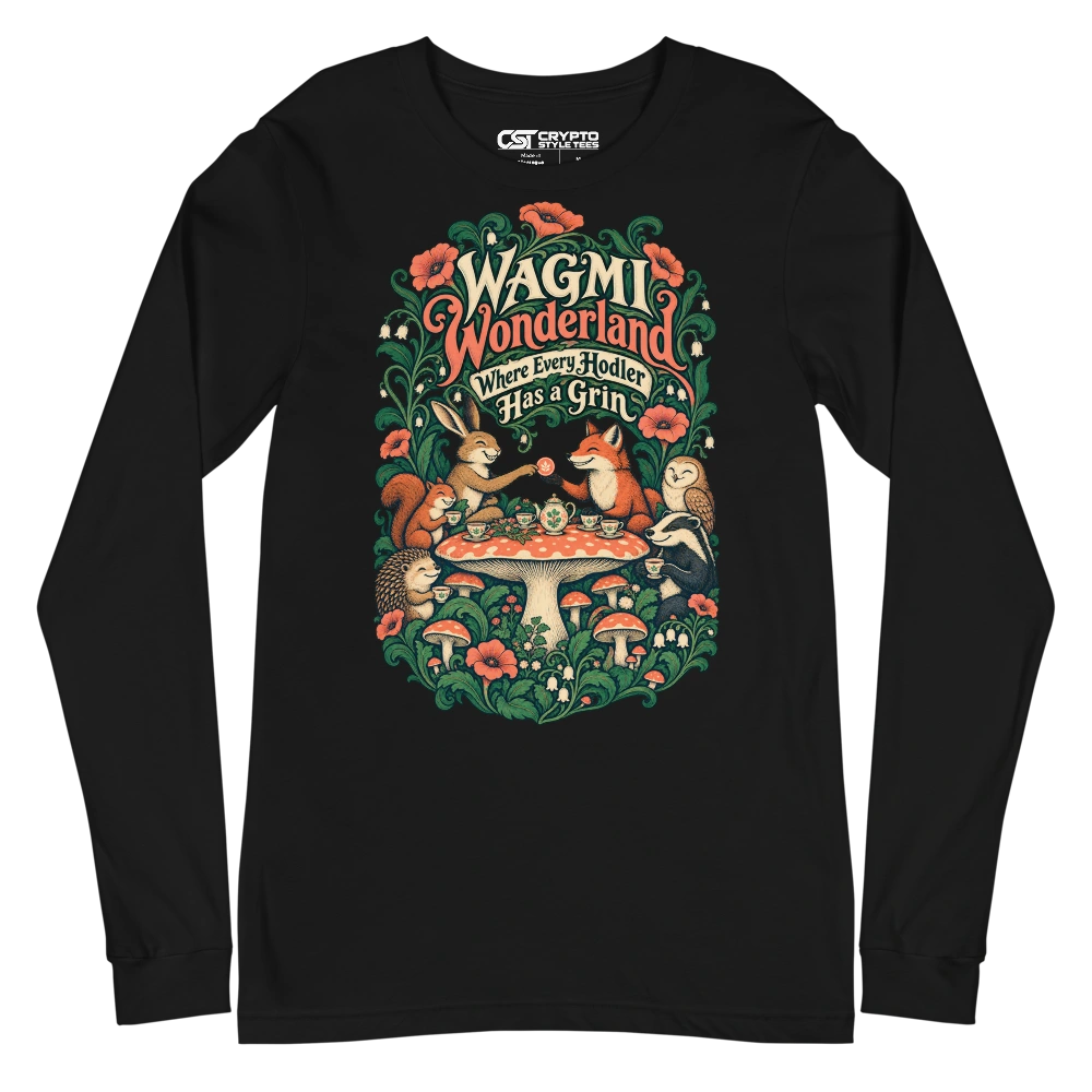 WAGMI Wonderland Where Every Hodler Has a Grin Long Sleeve T-shirt in Black