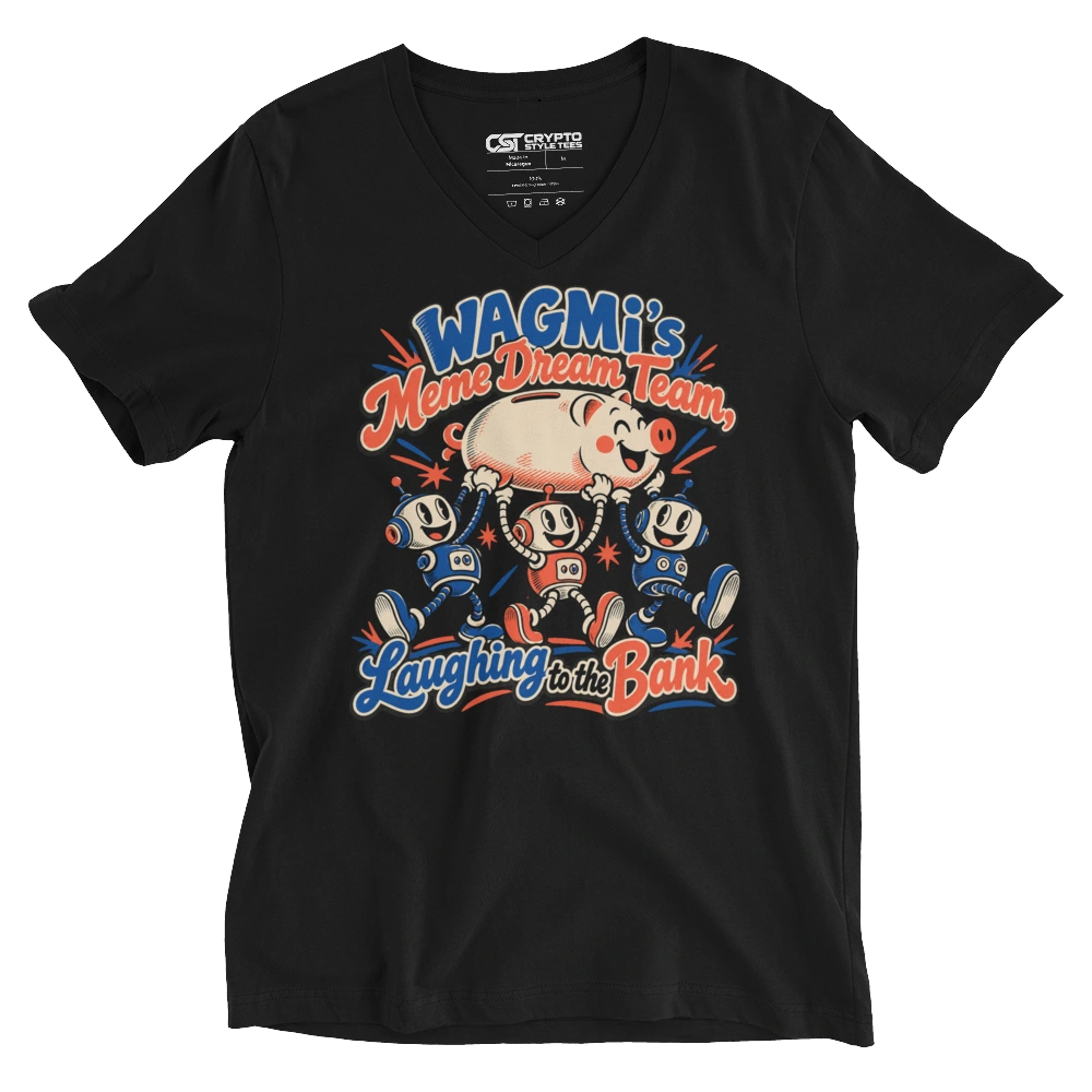 WAGMI’s Meme Dream Team, Laughing to the Bank V-neck T-shirt