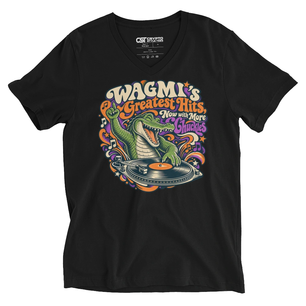 WAGMI’s Greatest Hits, Now with More Chuckles V-neck T-shirt in Black