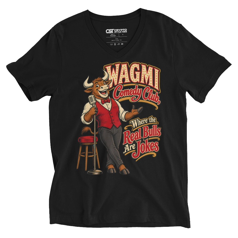 WAGMI Comedy Club, Where the Real Bulls Are Jokes V-neck T-shirt in Black
