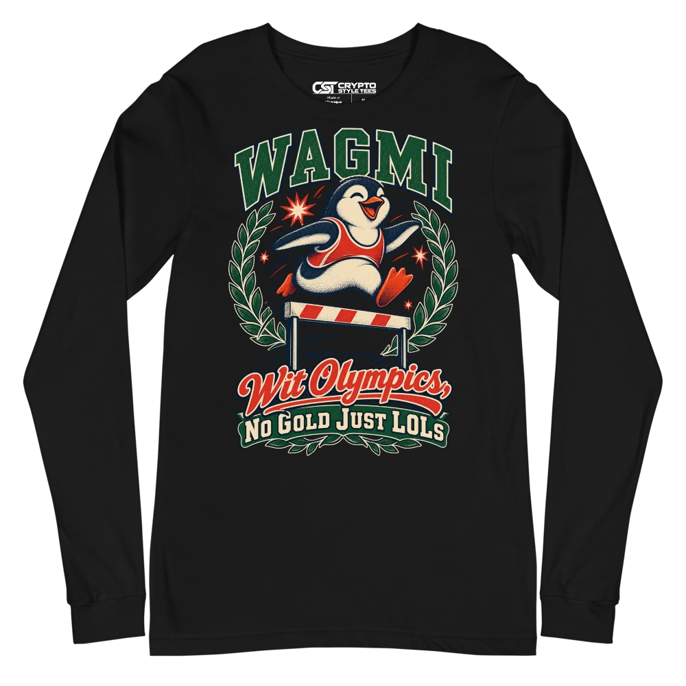 WAGMI Wit Olympics, No Gold Just LOLs Long Sleeve T-shirt in Black