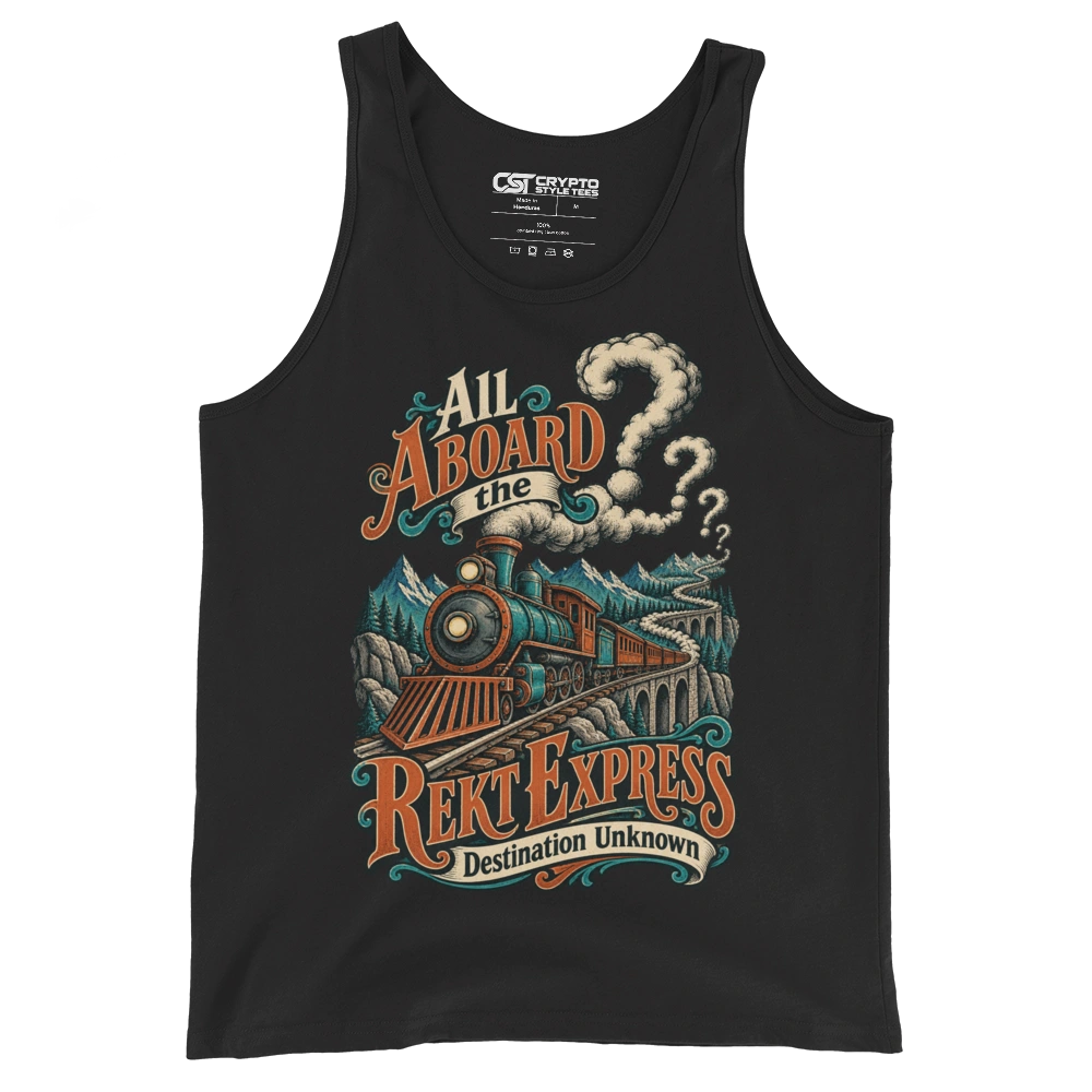 All Aboard the Rekt Express Destination Unknown Tank Top in Black