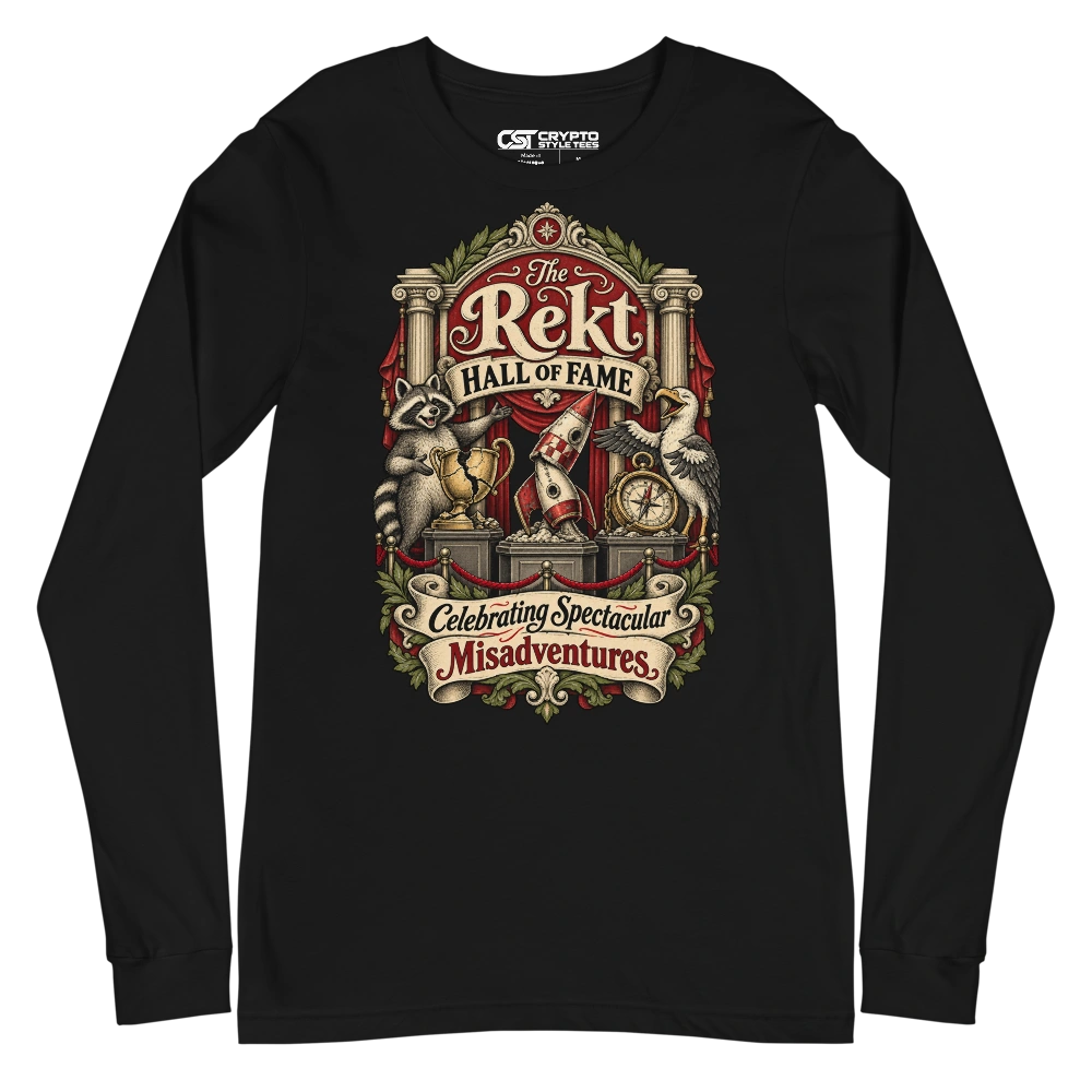 The Rekt Hall of Fame Celebrating Spectacular Misadventures Long Sleeve T-shirt in Black