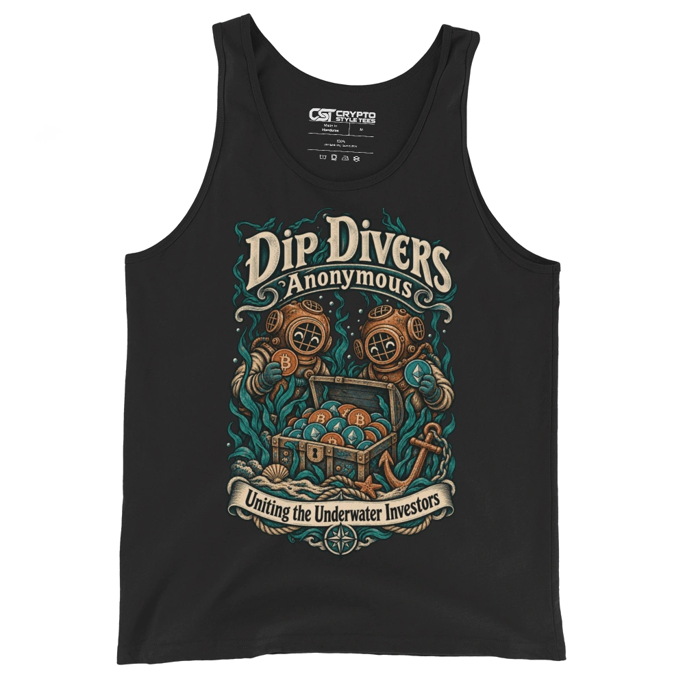 Dip Divers Anonymous – Uniting the Underwater Investors Tank Top in Black