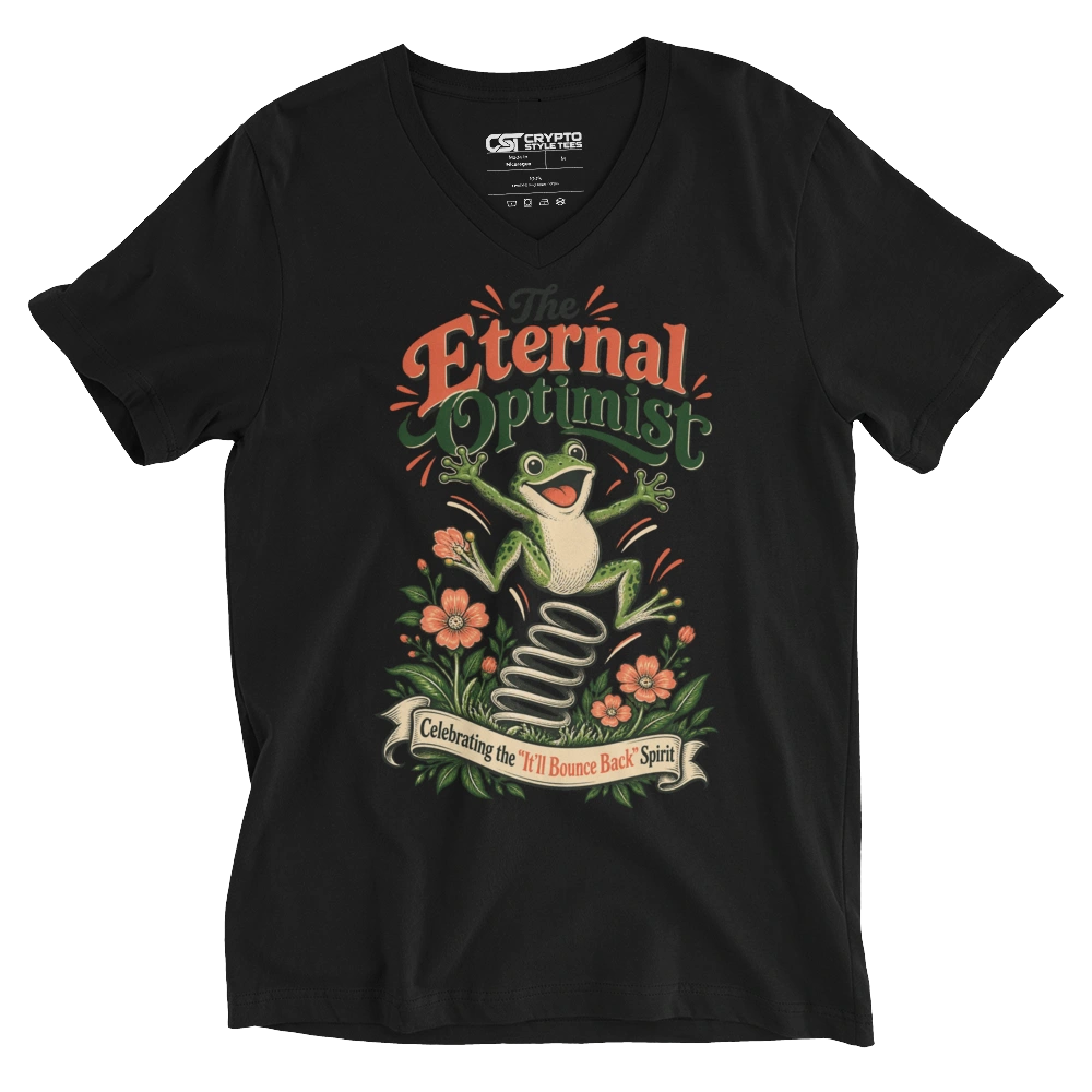 The Eternal Optimist – Celebrating the “It’ll Bounce Back” Spirit V-neck T-shirt in Black
