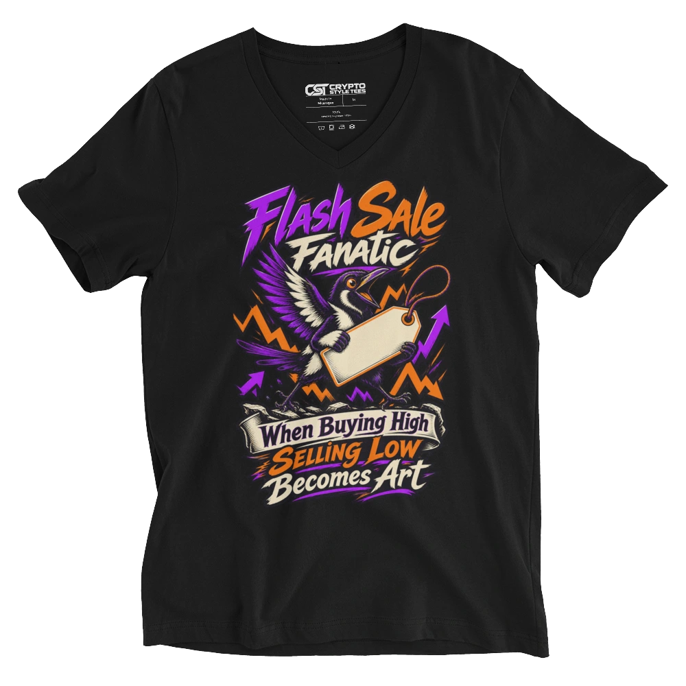 Flash Sale Fanatic – When Buying High Selling Low Becomes Art V-neck T-shirt in Black