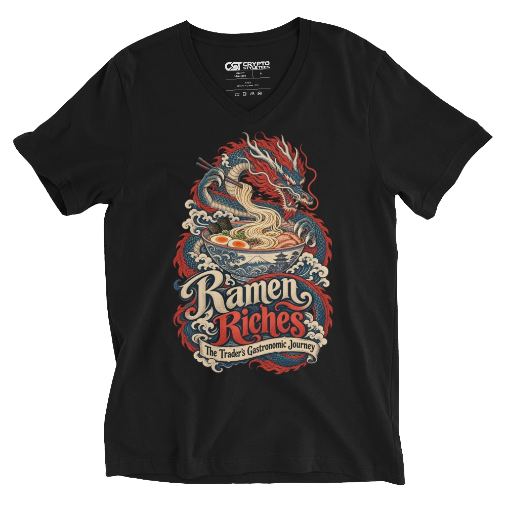 Ramen Riches The Trader’s Gastronomic Journey V-neck T-shirt in Black