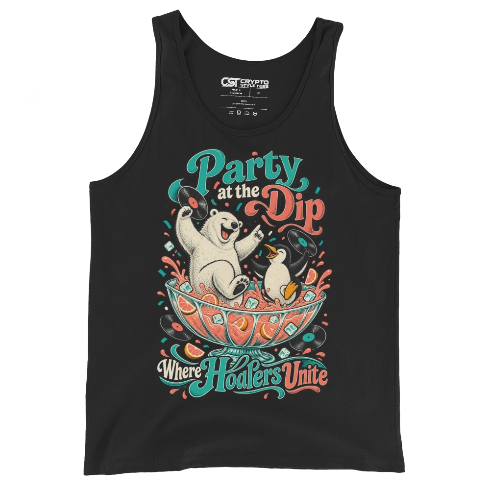 Party at the Dip Where Hodlers Unite Tank Top in Black