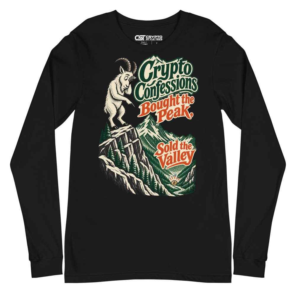 Crypto Confessions Bought the Peak, Sold the Valley Long Sleeve T-shirt in Black