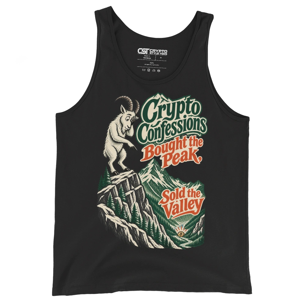 Crypto Confessions Bought the Peak, Sold the Valley Tank Top in Black