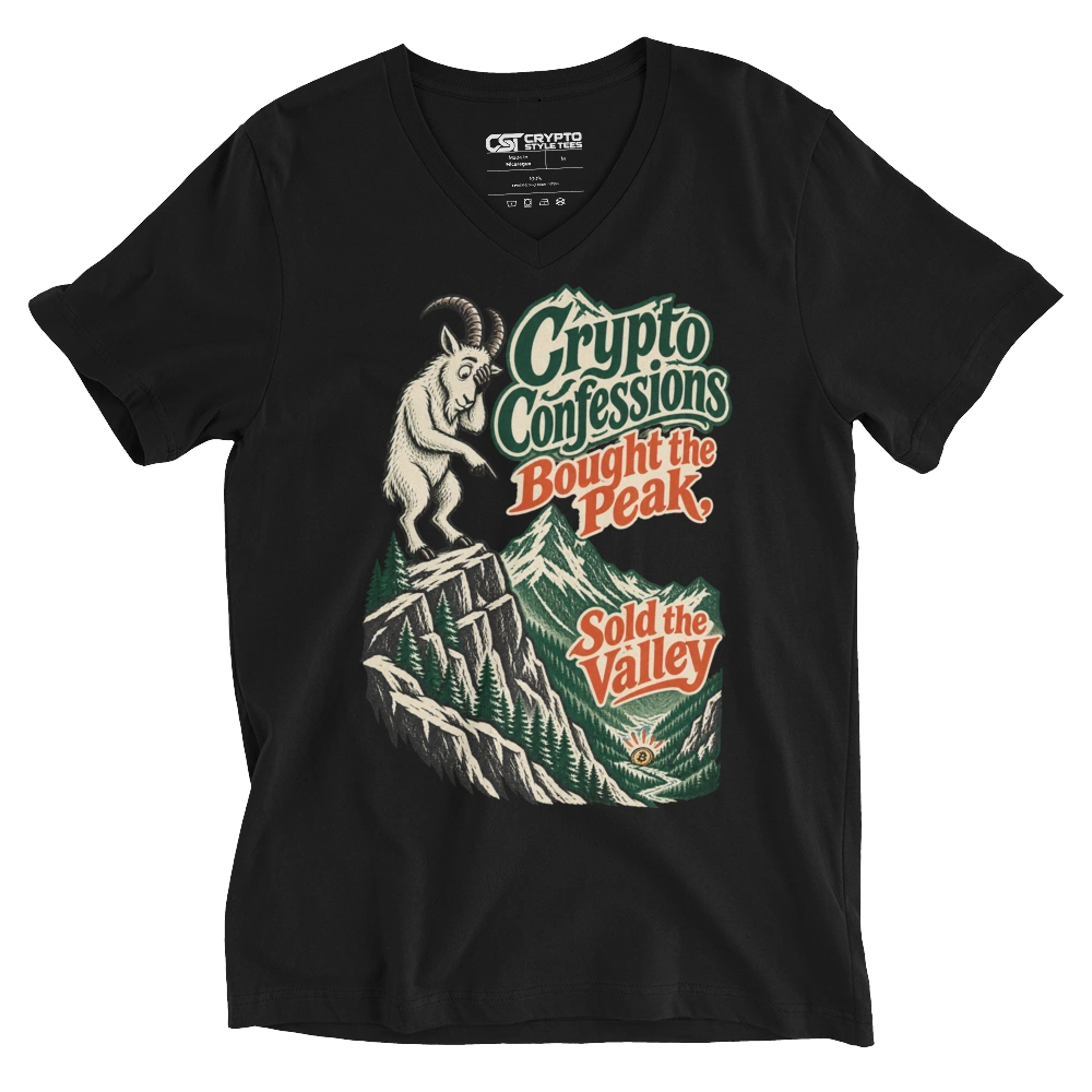 Crypto Confessions Bought the Peak, Sold the Valley V-neck T-shirt