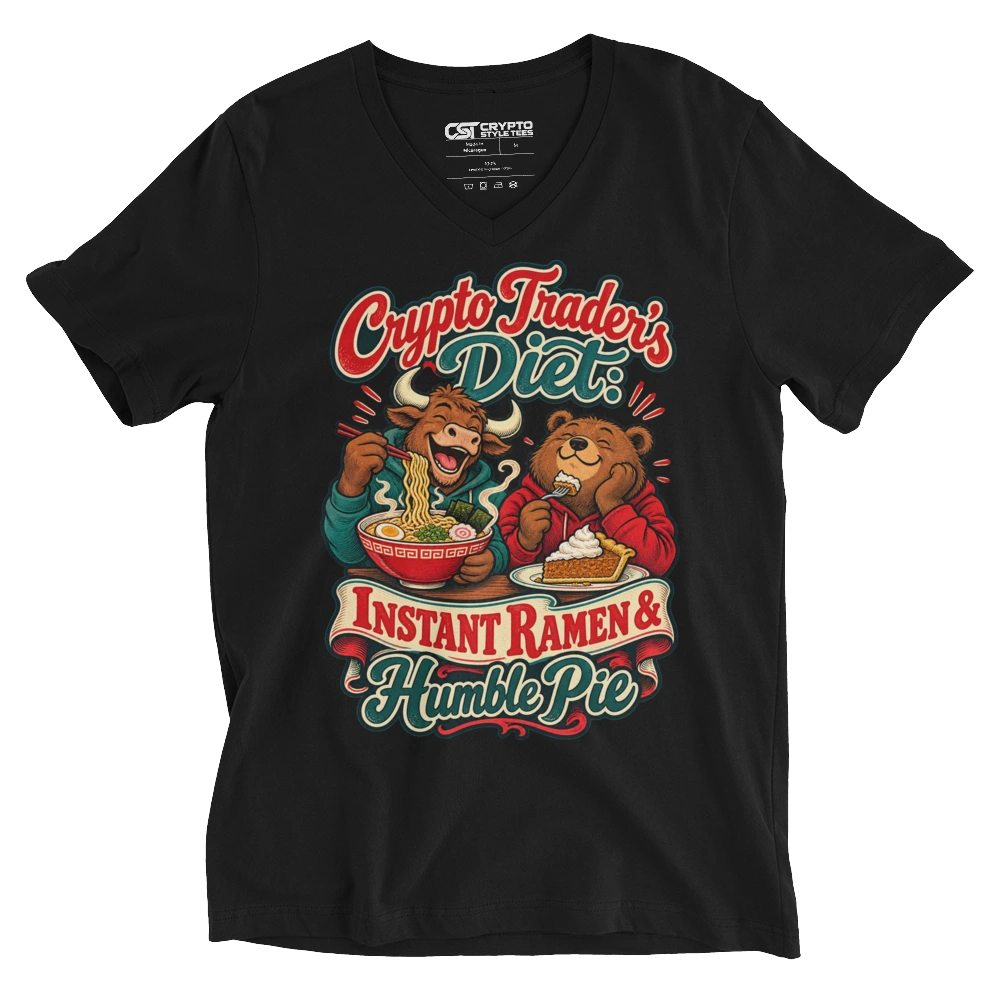 Crypto Trader’s Diet: Instant Ramen & Humble Pie V-neck T-shirt in Black