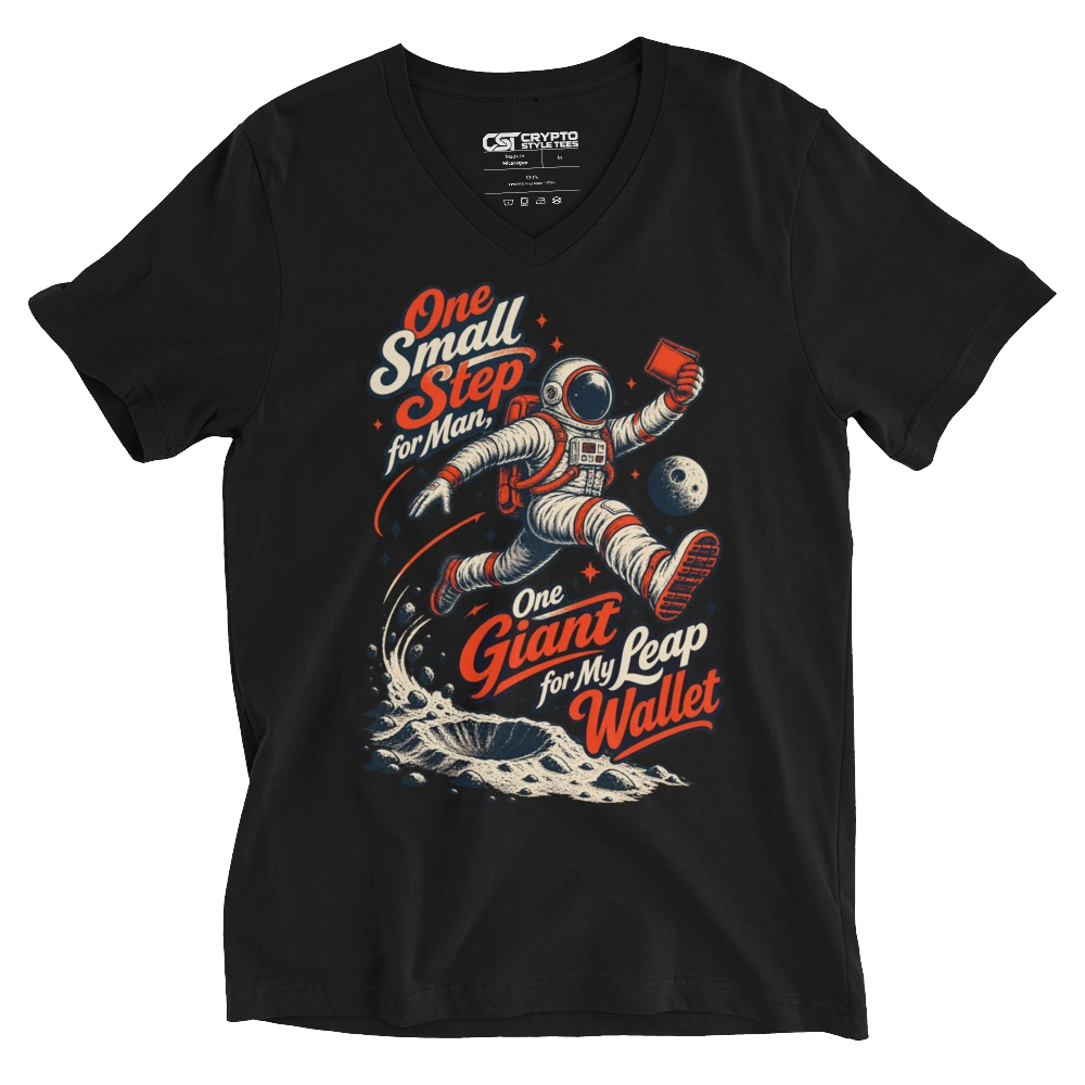 One Small Step for Man, One Giant Leap for My Wallet V-neck T-shirt in Black