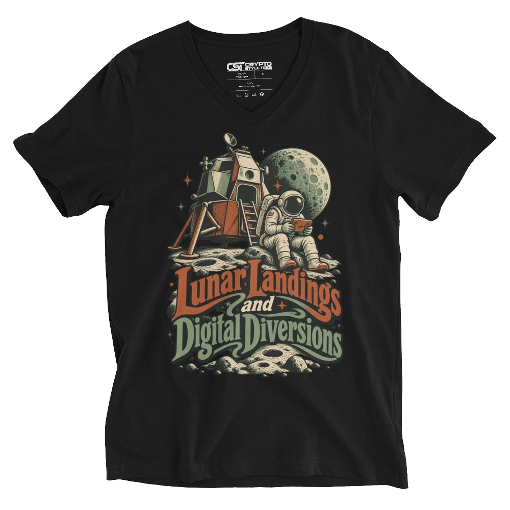 Lunar Landings and Digital Diversions V-neck T-shirt in Black