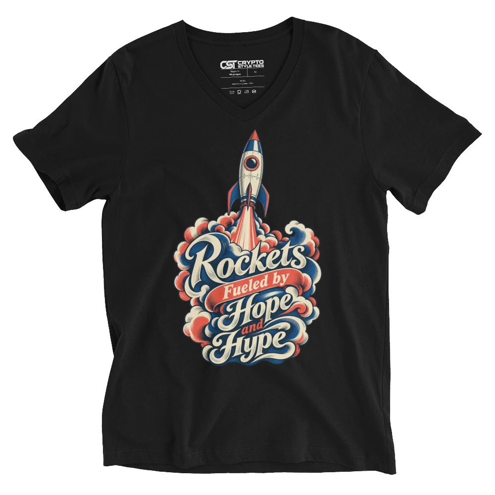 Rockets Fueled by Hope and Hype V-neck T-shirt in Black