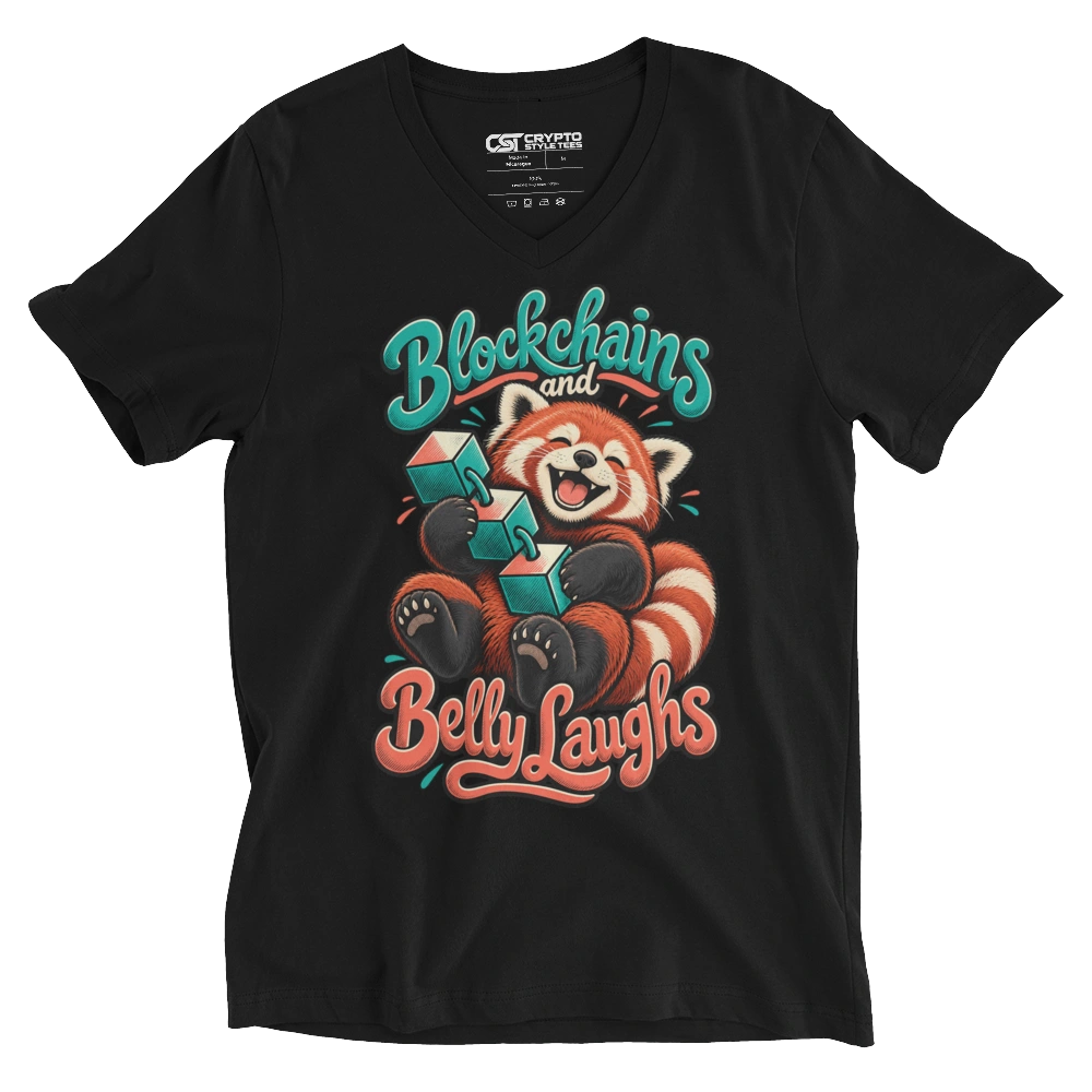 Blockchains and Belly Laughs V-neck T-shirt in Black