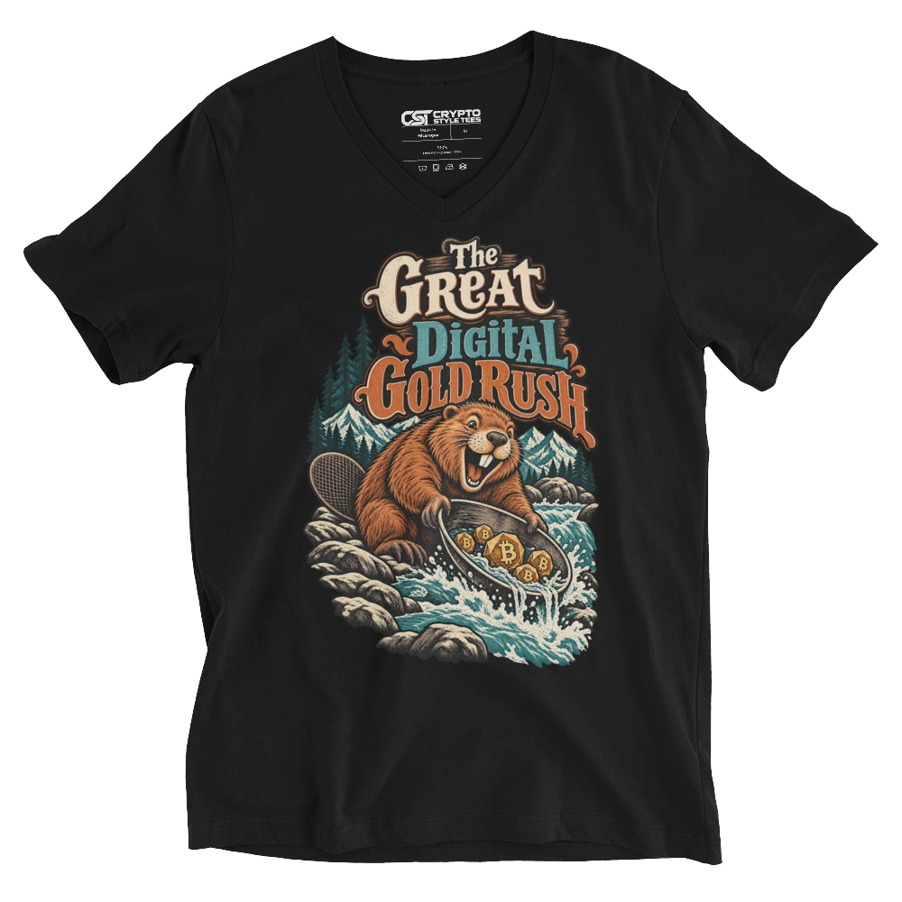 The Great Digital Gold Rush V-neck T-shirt in Black