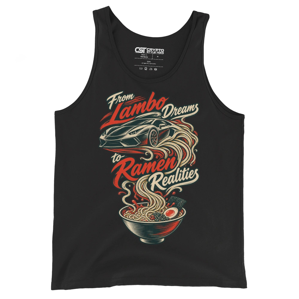 From Lambo Dreams to Ramen Realities Tank Top in Black
