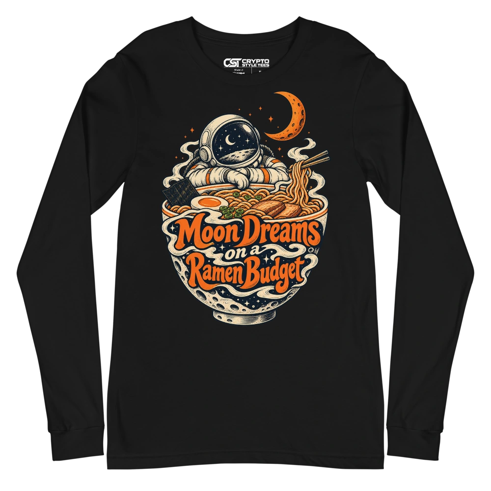 Moon Dreams on a Ramen Budget Long Sleeve T-shirt in Black