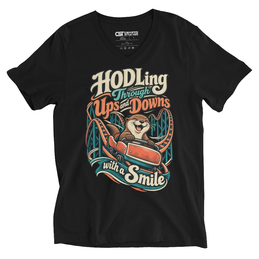 HODLing Through Ups and Downs with a Smile V-neck T-shirt in Black