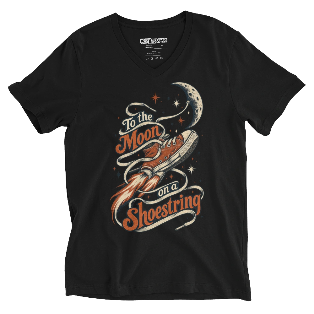 To the Moon on a Shoestring V-neck T-shirt in Black