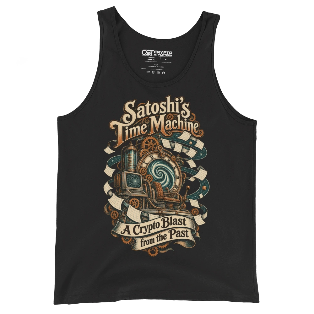 Satoshi’s Time Machine A Crypto Blast from the Past Tank Top