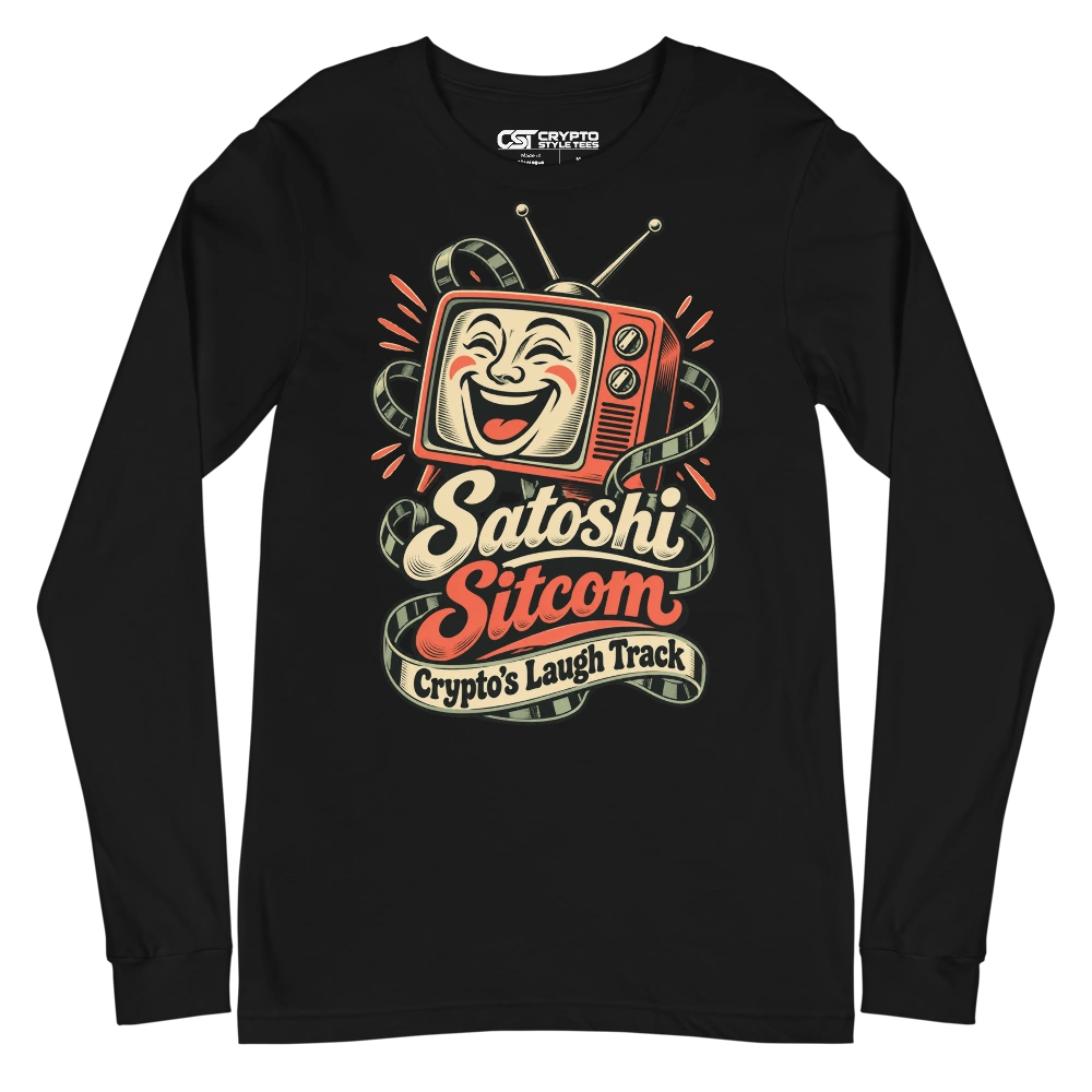 Satoshi Sitcom Crypto’s Laugh Track Long Sleeve T-shirt in Black