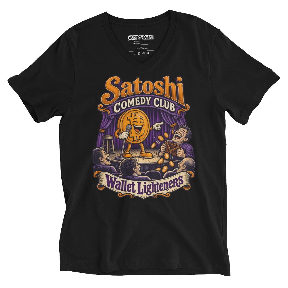 Satoshi Comedy Club Wallet Lighteners V-neck T-shirt in Black