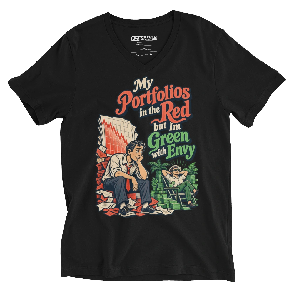 My Portfolios in the Red but Im Green with Envy V-neck T-shirt
